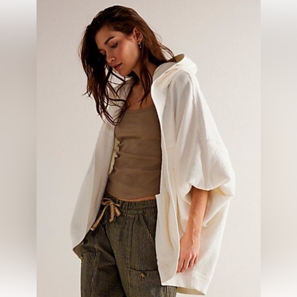 Free People Jackets & Blazers - Free People Ottoman Slouchy Tunic Hoodie — Ivory — Size S